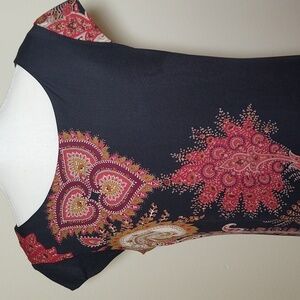 Liz Claiborne Black Floral Shift Dress with Cap Sleeves